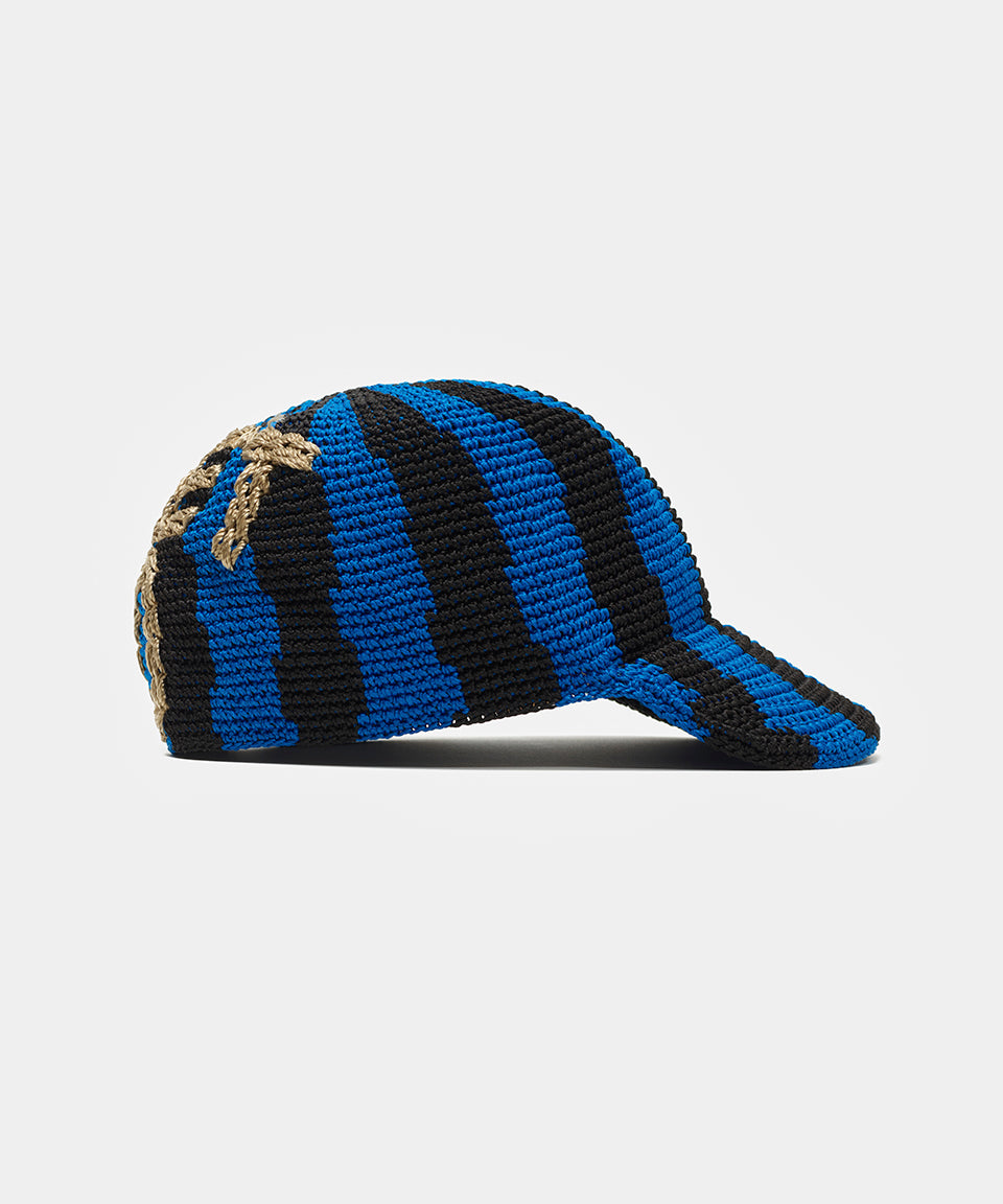 Striped Crochet Cap - Blue