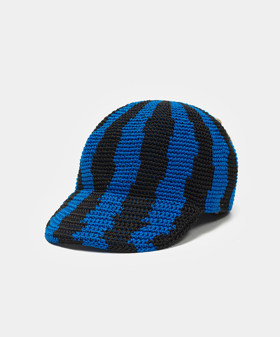 Striped Crochet Cap - Blue