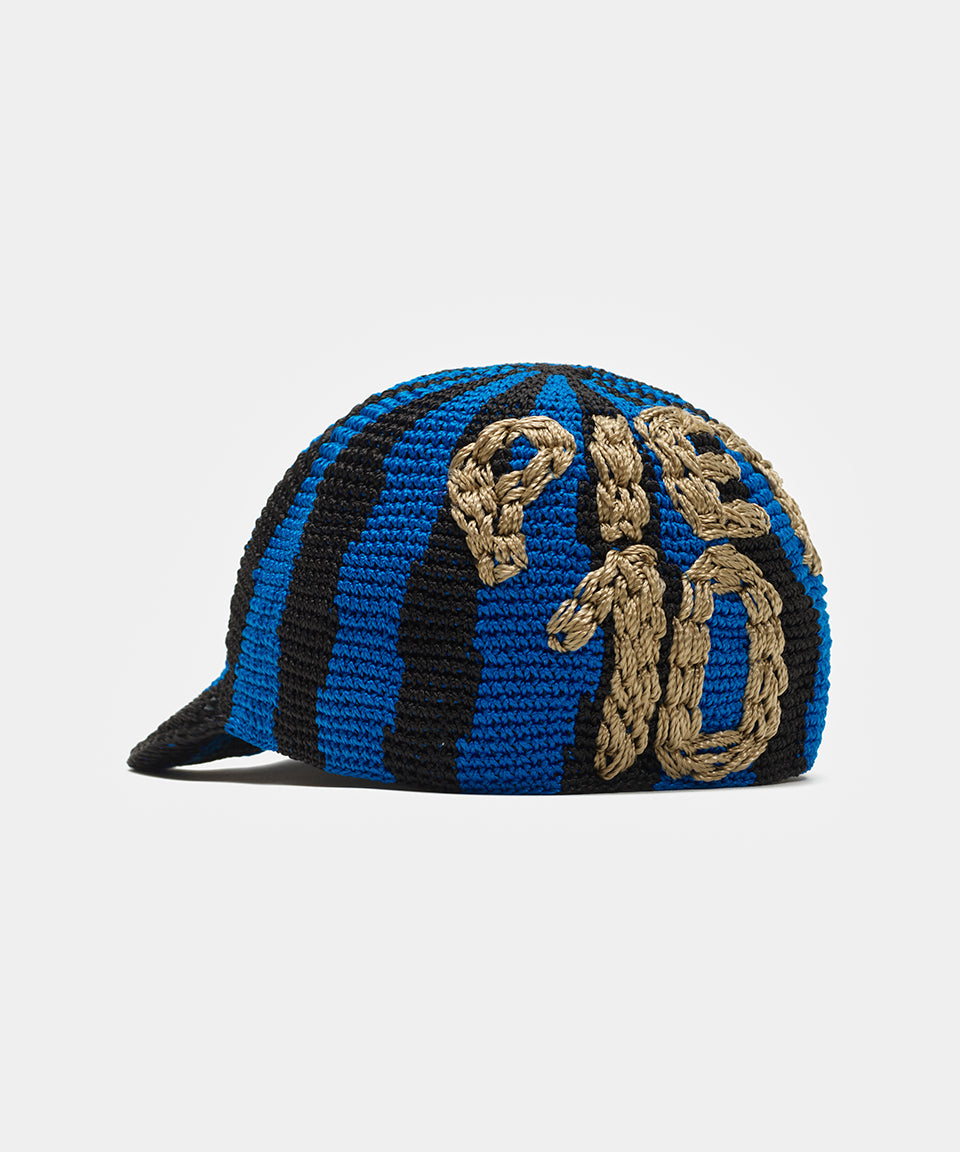 Striped Crochet Cap - Blue