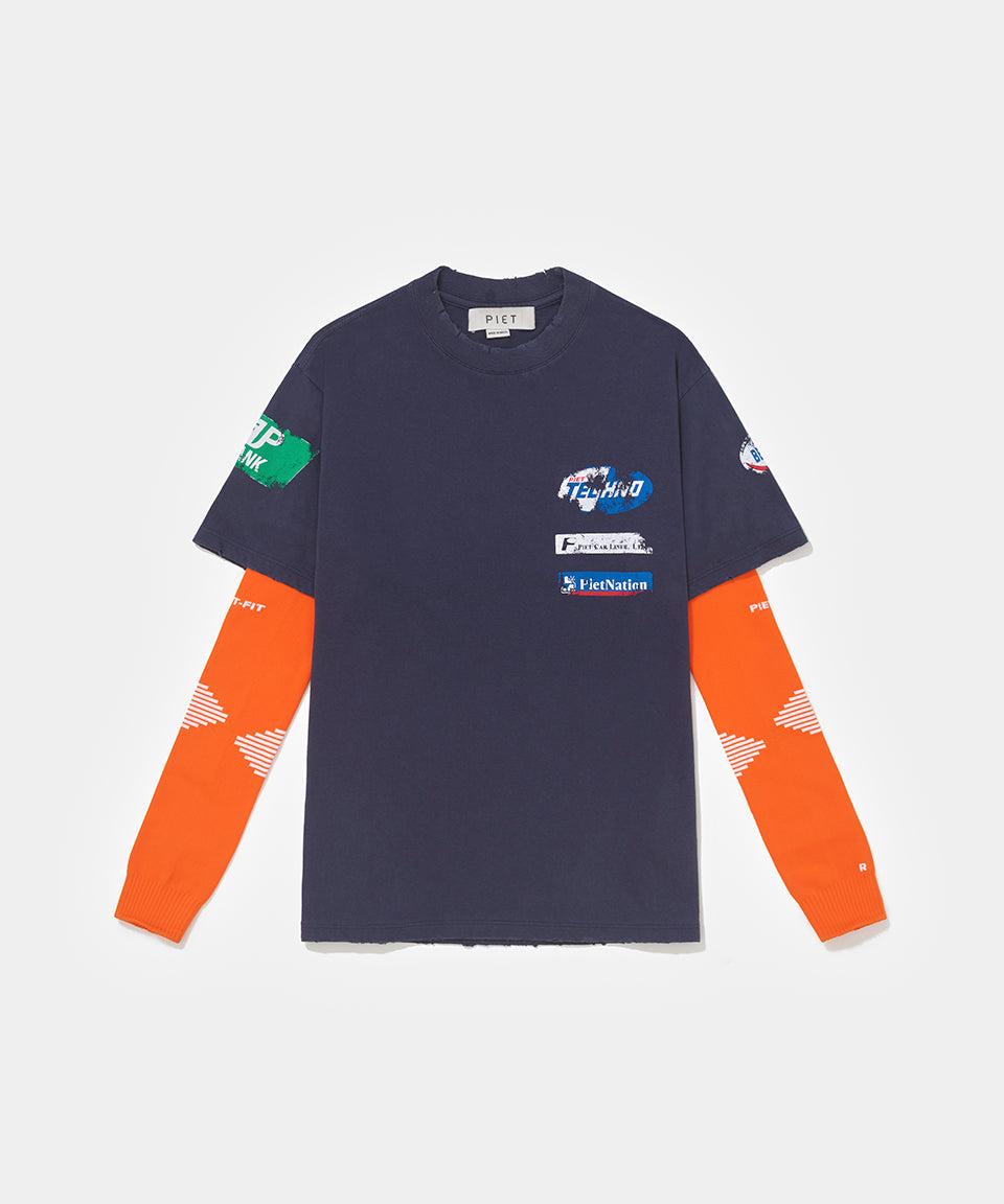 Camiseta Manga Longa Piet F.C - Vintage Blue/Laranja