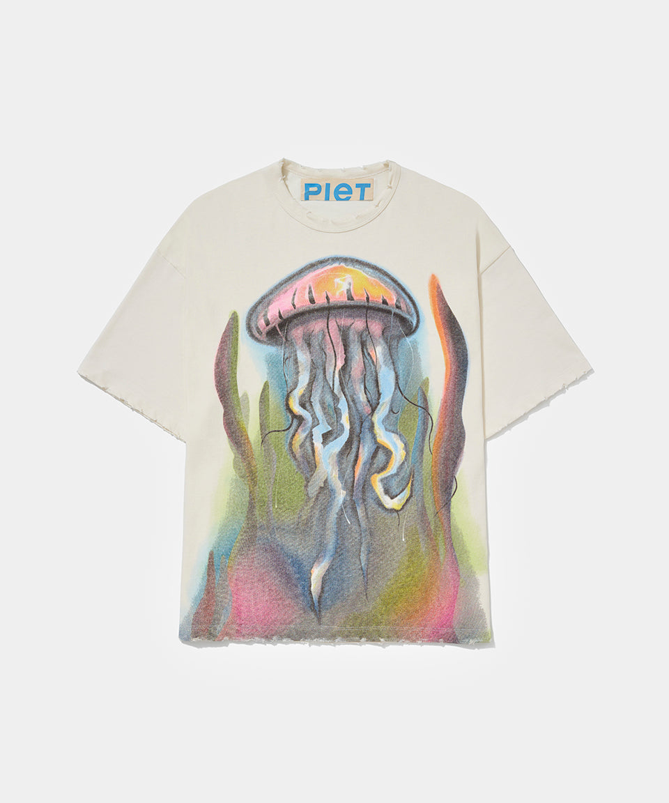 Jelly Fish Air Brush T-shirt - Bone White