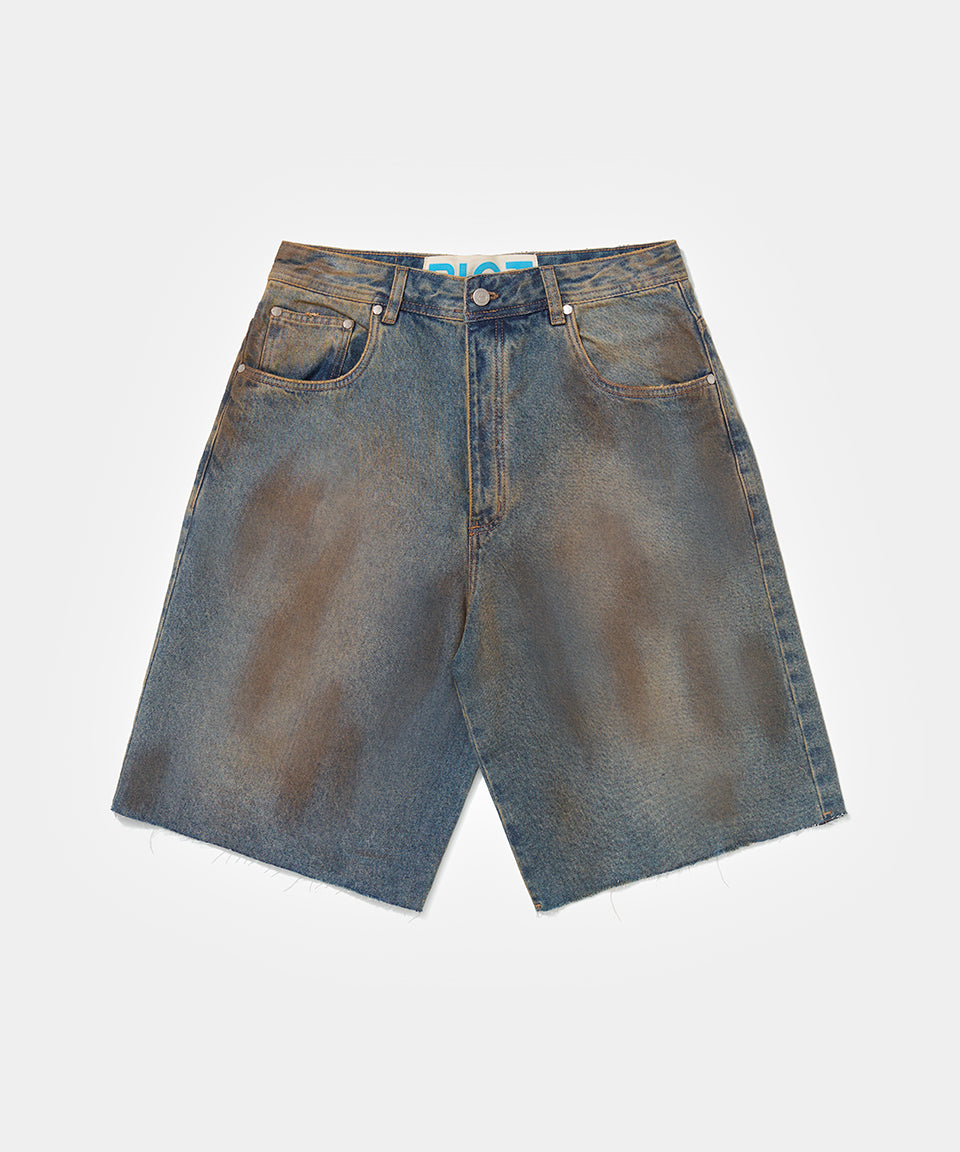 Dirty Wash Denim Shorts - Blue