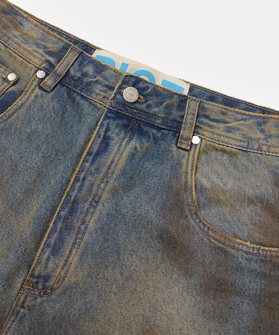 Dirty Wash Denim Shorts - Blue