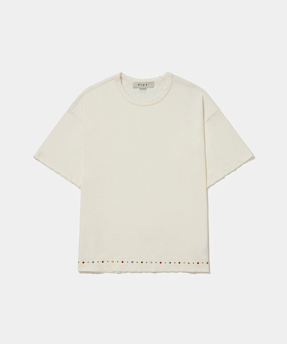 Gems Distressed Tee - Bone White